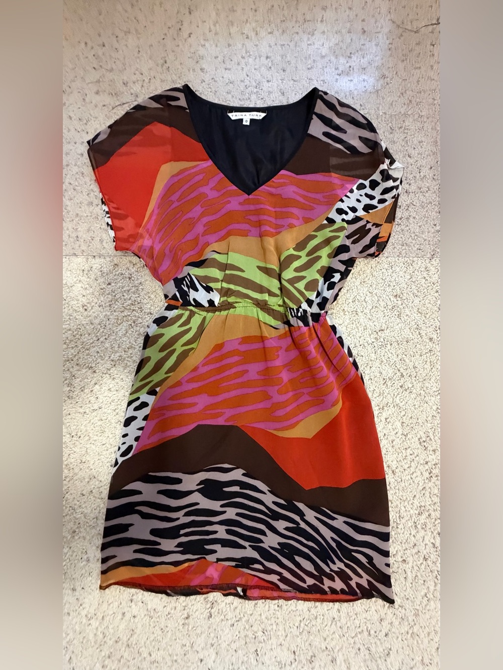 Trina Turk Red, Pink & Green Abstract Animal-Print Mini Dress